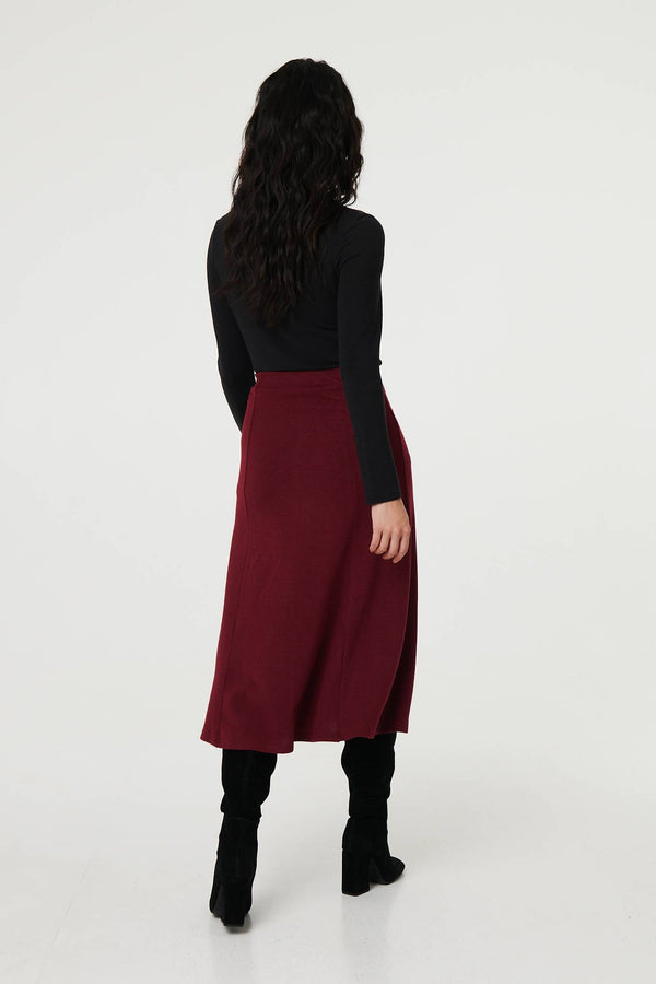 Red | Buttoned High Waist A-Line Midi Skirt
