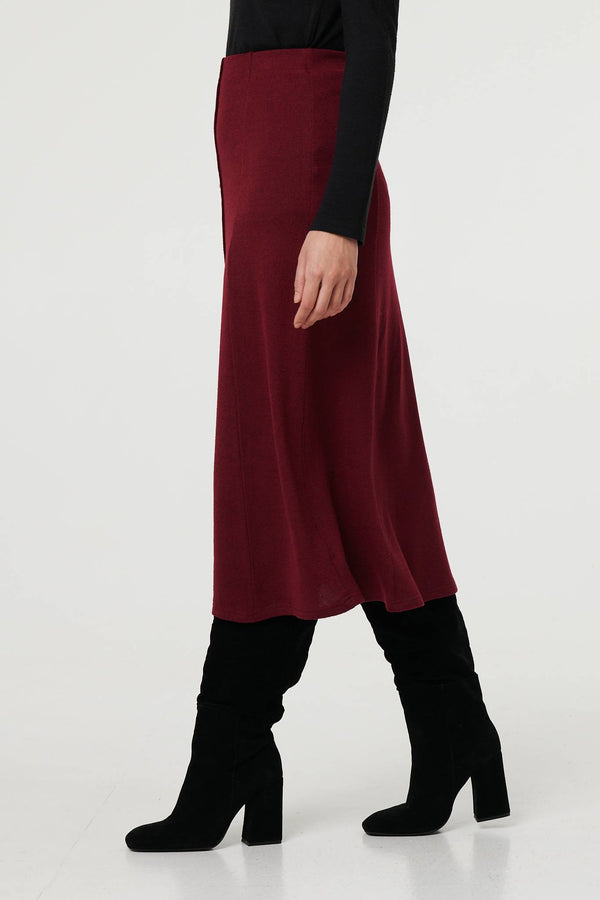 Red | Buttoned High Waist A-Line Midi Skirt