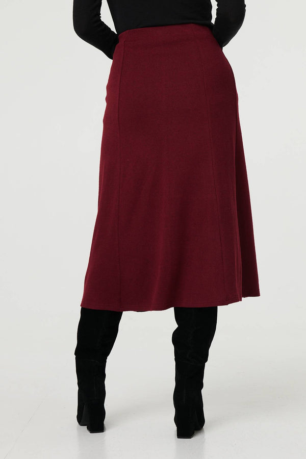 Red | Buttoned High Waist A-Line Midi Skirt