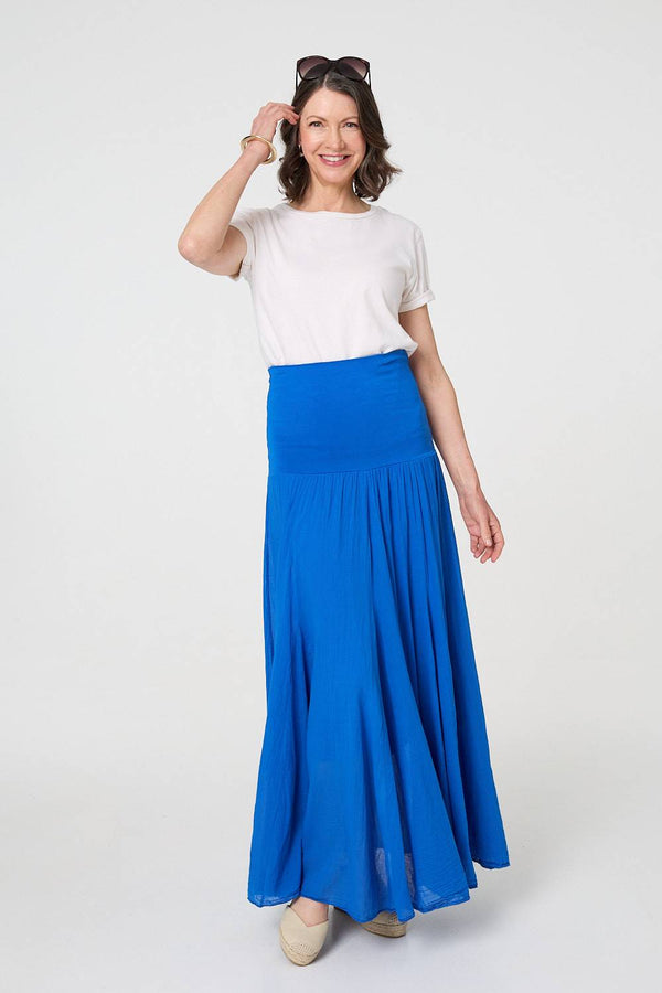 Blue | Stretchy High Waist A-Line Maxi Skirt