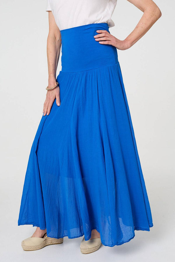 Blue | Stretchy High Waist A-Line Maxi Skirt