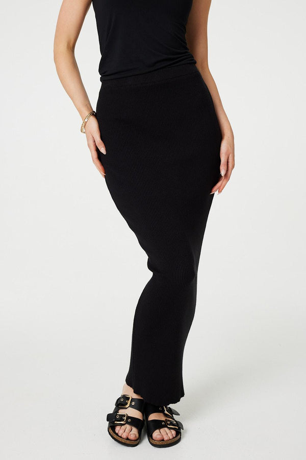 Black | Plain Knit High Waist Bodycon Maxi Skirt