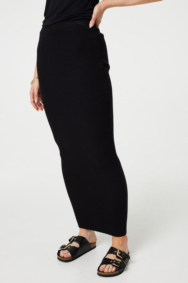 Black | Plain Knit High Waist Bodycon Maxi Skirt