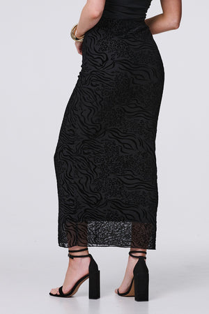 Black | Animal Print Mesh Maxi Skirt