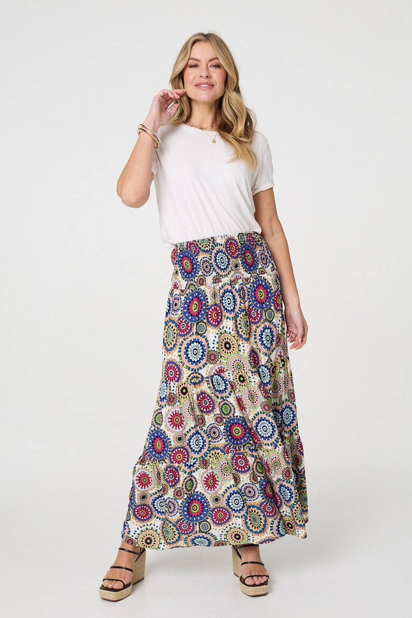 Blue | Abstract High Waist Relaxed Maxi Skirt