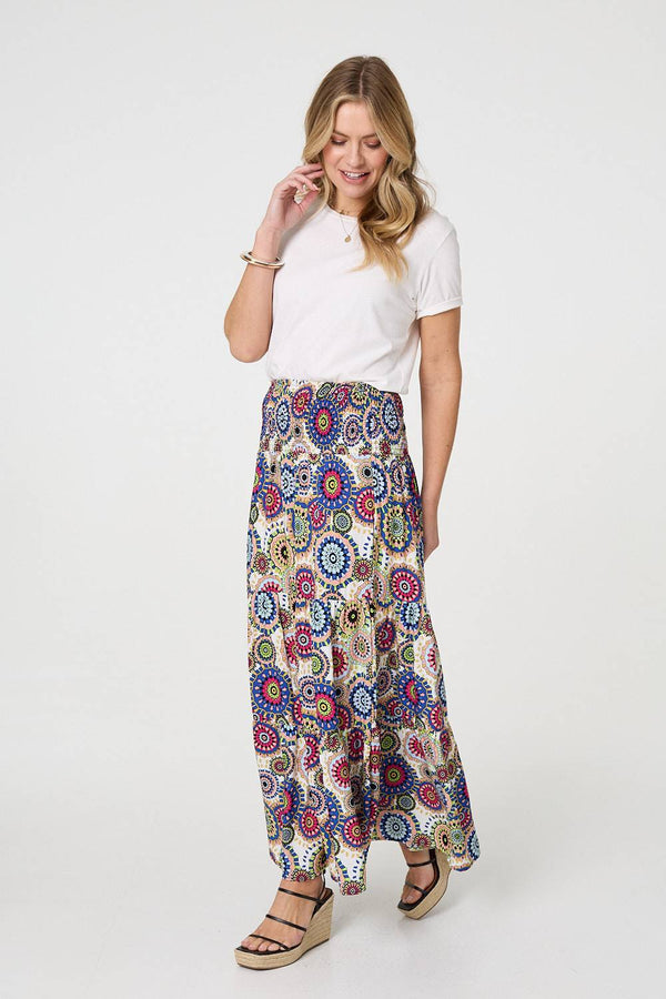 Blue | Abstract High Waist Relaxed Maxi Skirt