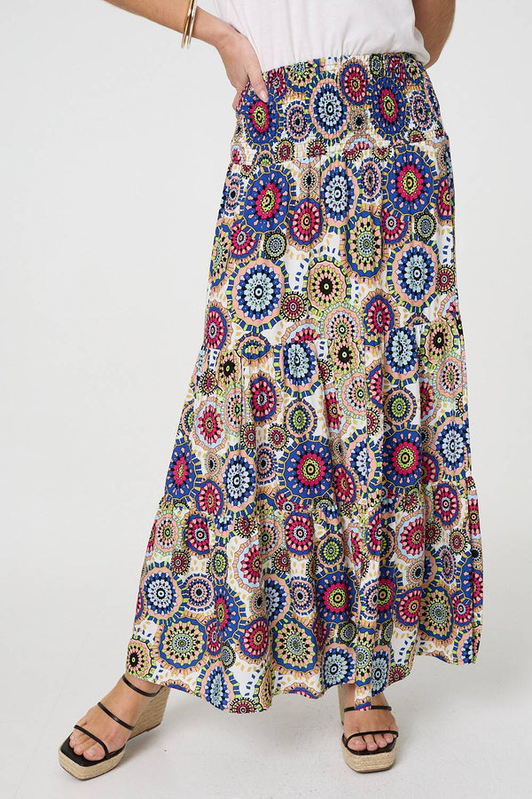 Blue | Abstract High Waist Relaxed Maxi Skirt