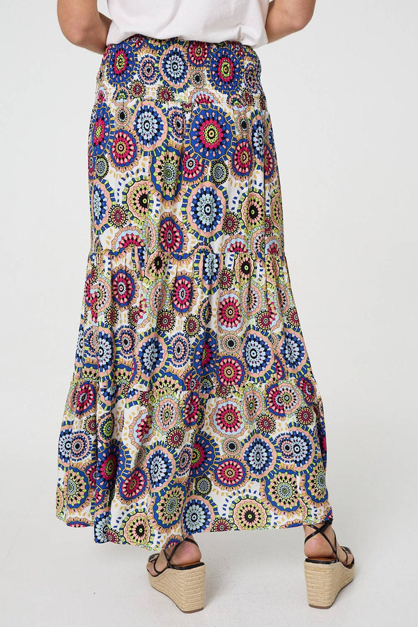 Blue | Abstract High Waist Relaxed Maxi Skirt