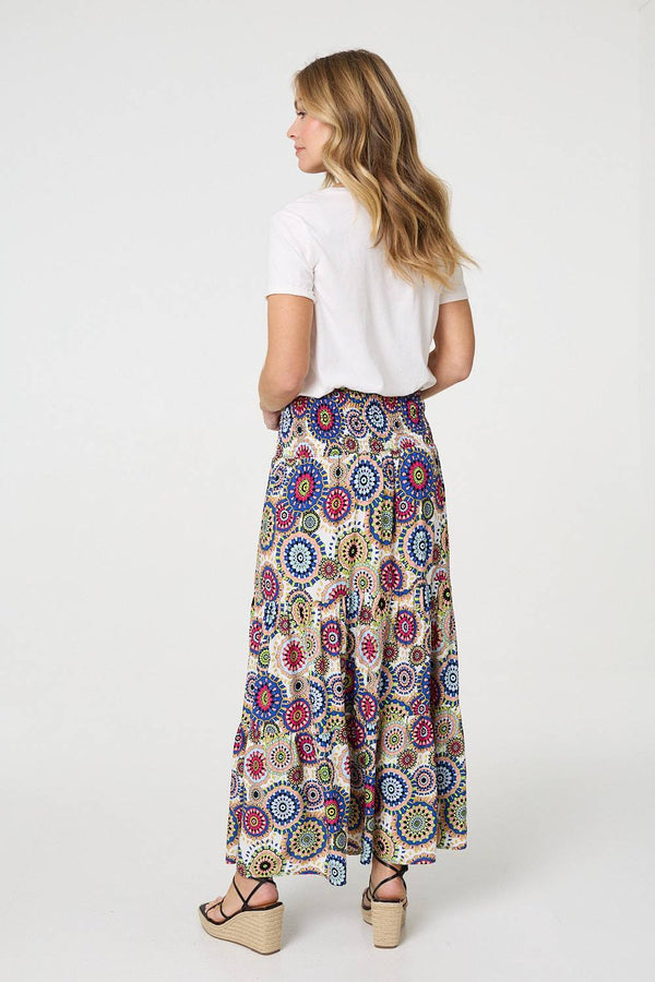 Blue | Abstract High Waist Relaxed Maxi Skirt