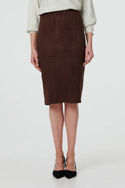 Faux Suede Knee Length Pencil Skirt Izabel London
