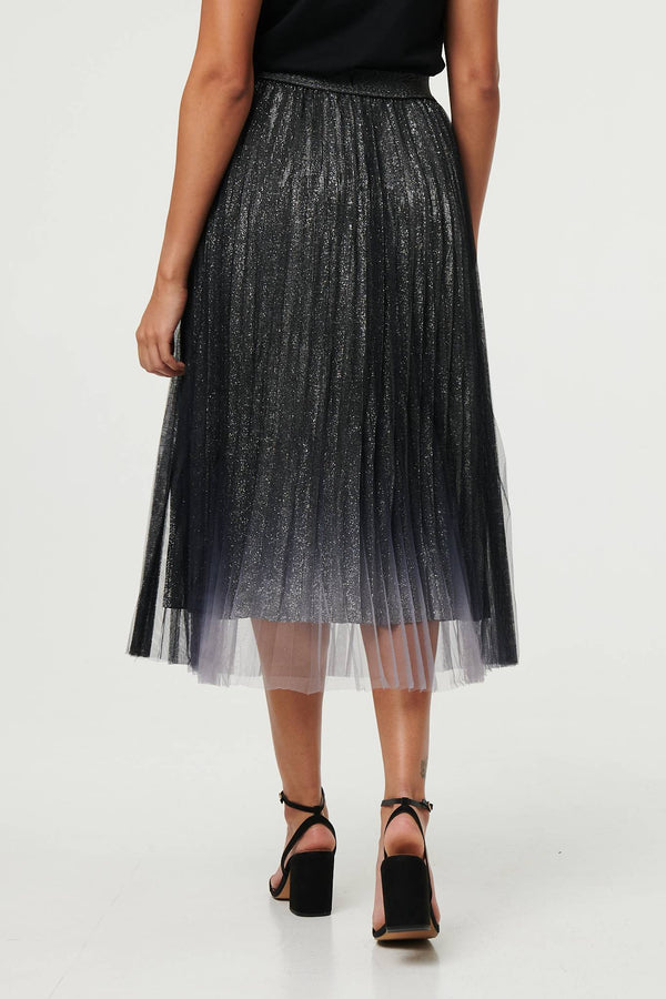 Black | Sparkly Semi Sheer High Waist Midi Skirt