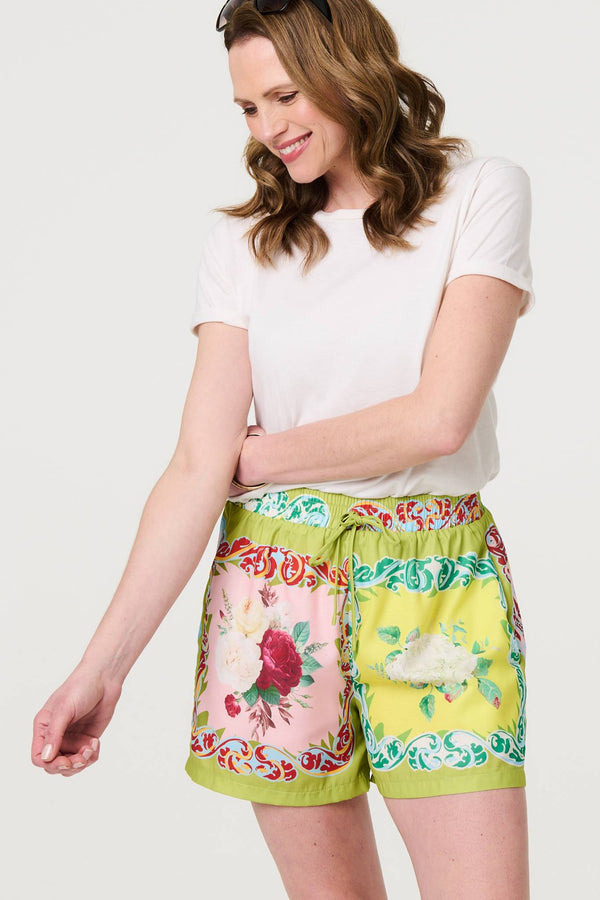 Yellow | Mosaic Print Tie Waist Relaxed Shorts
