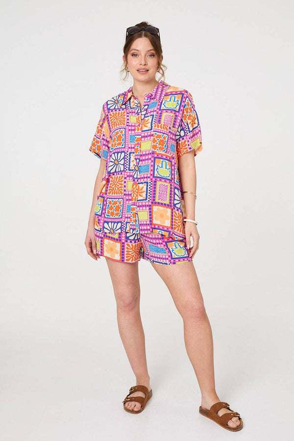 Pink | Patchwork Print Relaxed Shorts