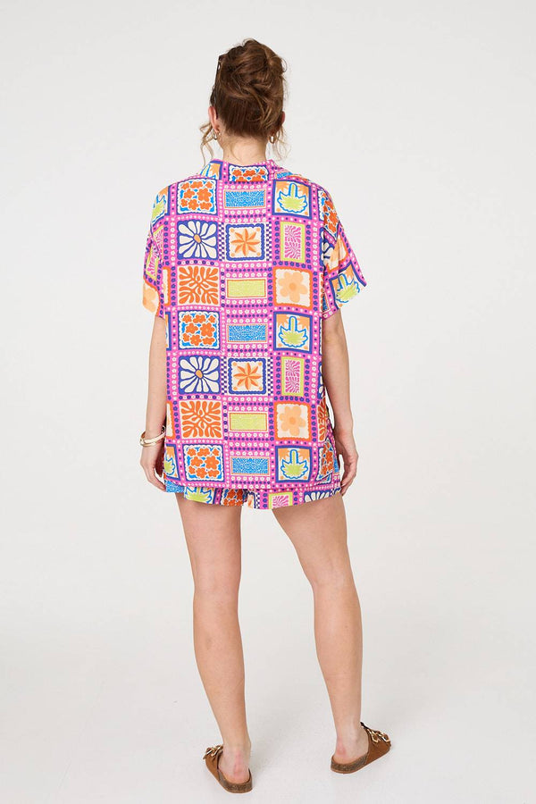 Pink | Patchwork Print Relaxed Shorts
