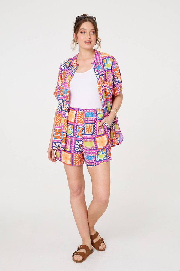 Pink | Patchwork Print Relaxed Shorts