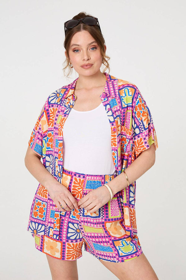 Pink | Patchwork Print Relaxed Shorts