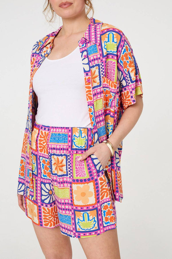 Pink | Patchwork Print Relaxed Shorts