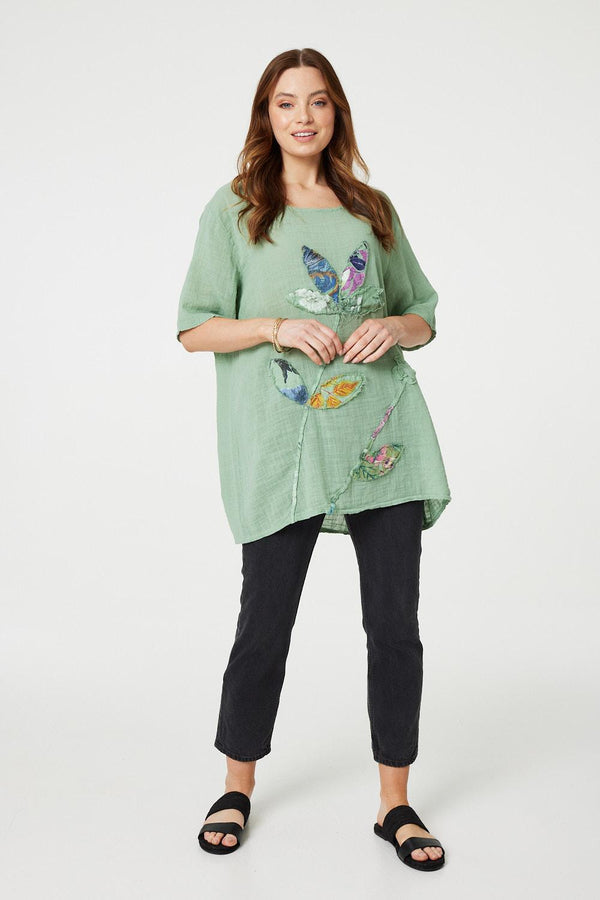 Green | Floral Embroidered Oversized Blouse