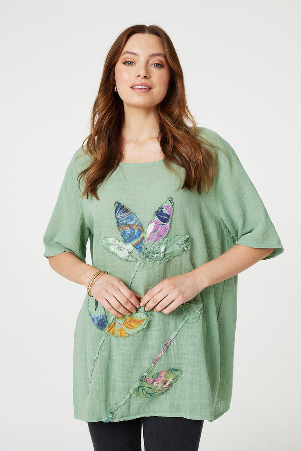 Green | Floral Embroidered Oversized Blouse