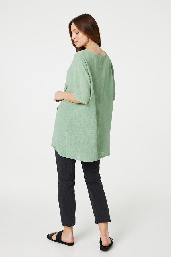 Green | Floral Embroidered Oversized Blouse
