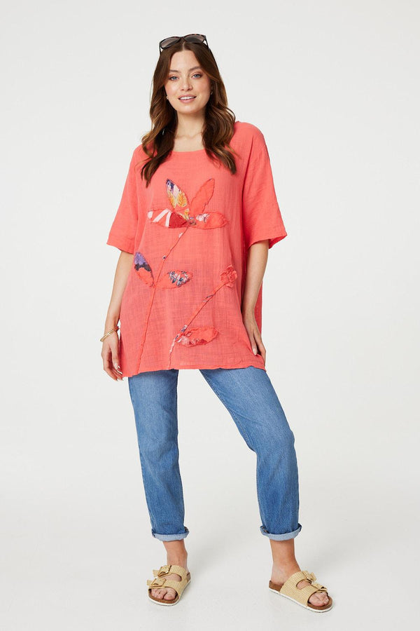 Peach | Floral Embroidered Oversized Blouse