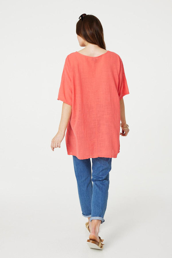 Peach | Floral Embroidered Oversized Blouse