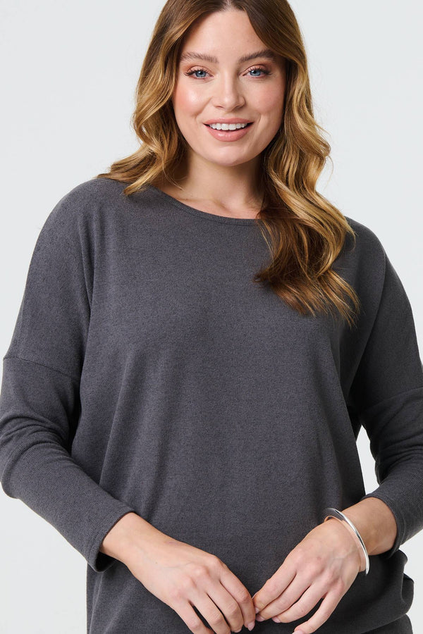 Grey | Drop Shoulder Relaxed Knit Top