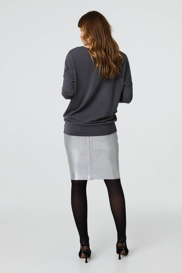Grey | Drop Shoulder Relaxed Knit Top