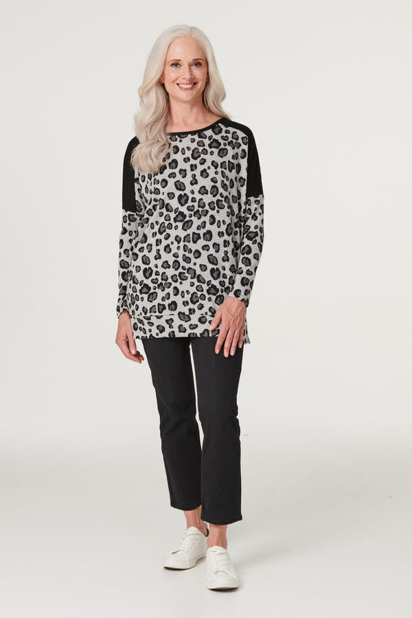 Grey | Animal Print Longline Jumper