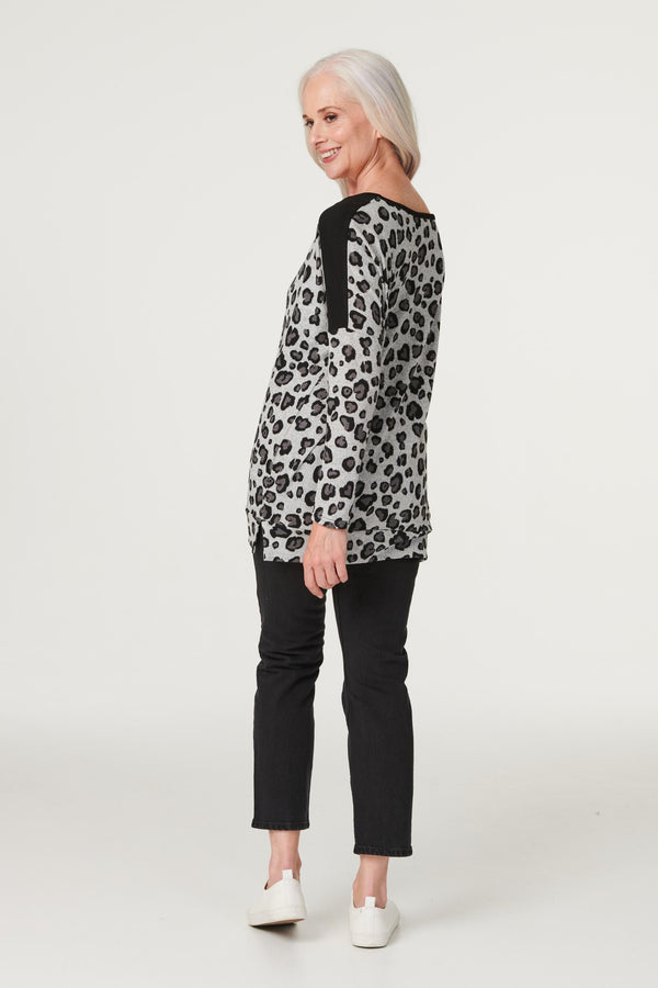 Grey | Animal Print Longline Jumper