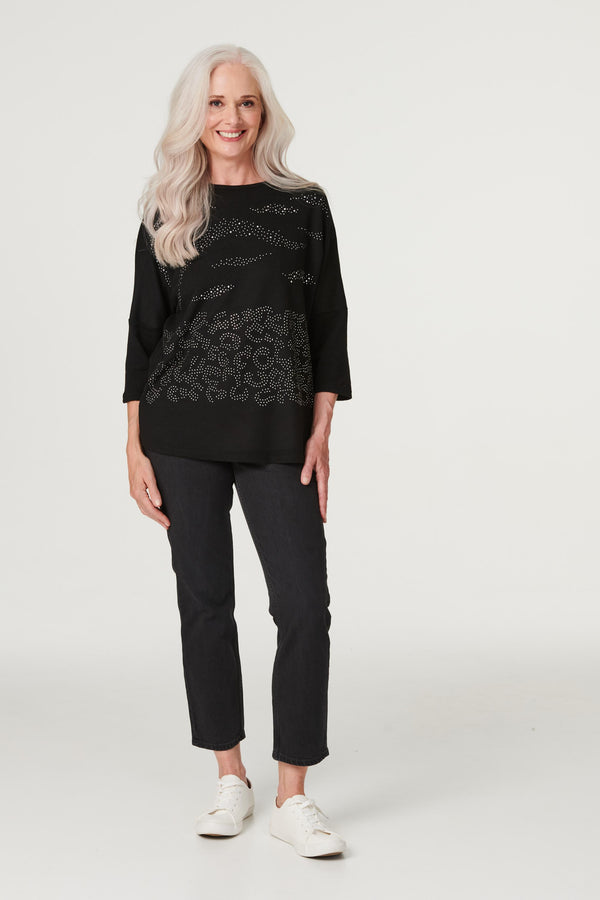 Black | Embellished 3/4 Sleeve Top
