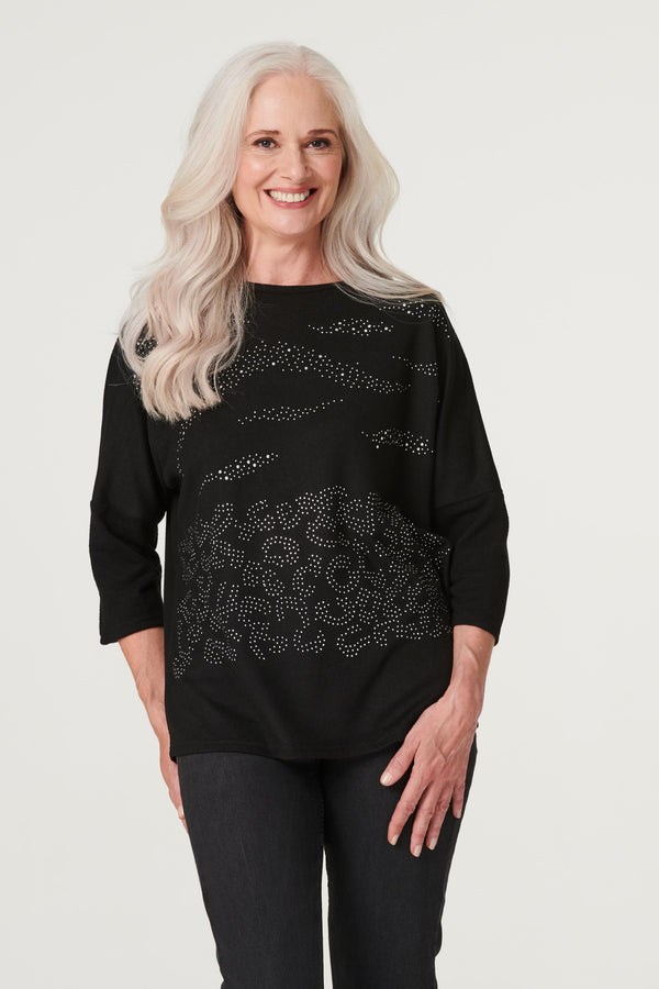 Black | Embellished 3/4 Sleeve Top