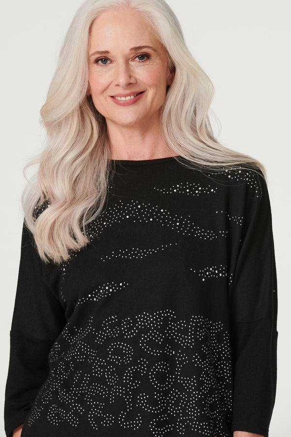 Black | Embellished 3/4 Sleeve Top