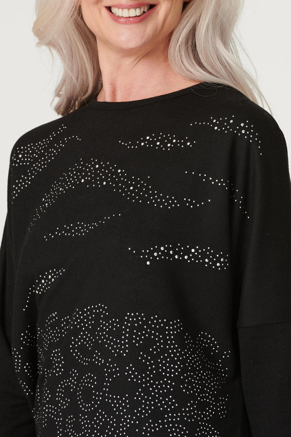 Black | Embellished 3/4 Sleeve Top