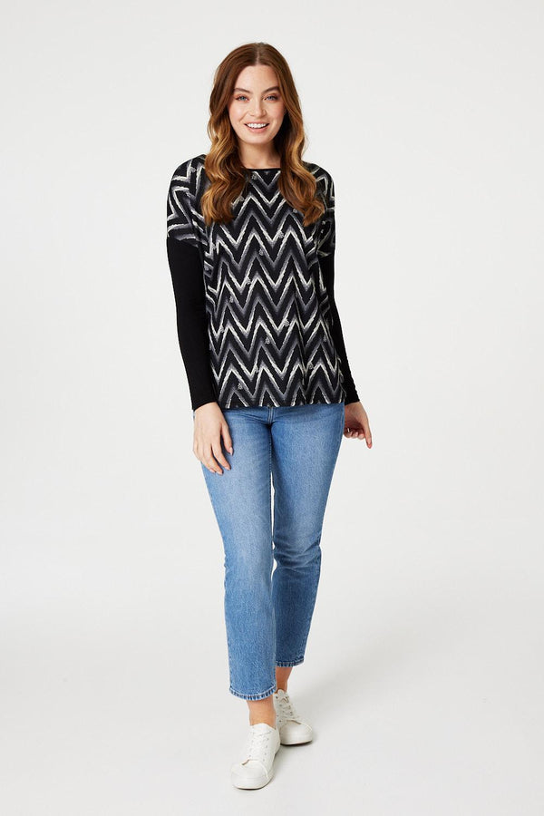 Black | Chevron Print Long Sleeve Top