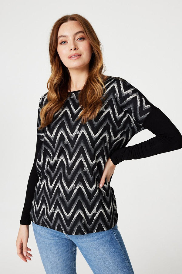 Black | Chevron Print Long Sleeve Top