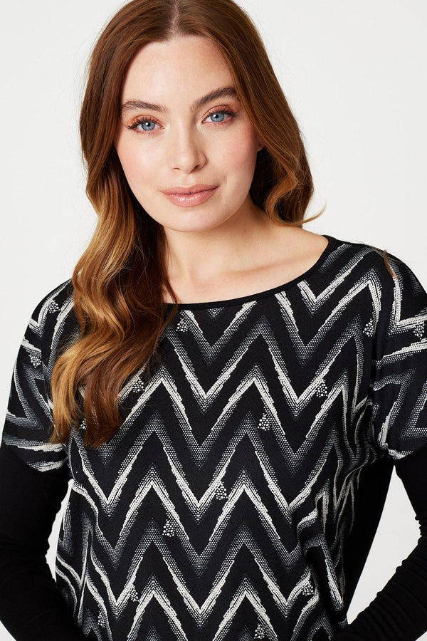 Black | Chevron Print Long Sleeve Top