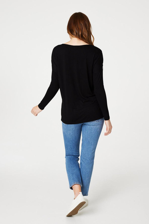 Black | Chevron Print Long Sleeve Top