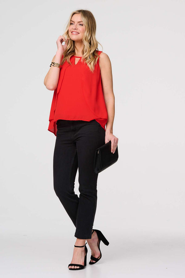 Red | Cut Out Detail Sleeveless Top