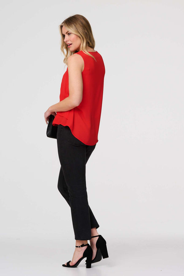 Red | Cut Out Detail Sleeveless Top