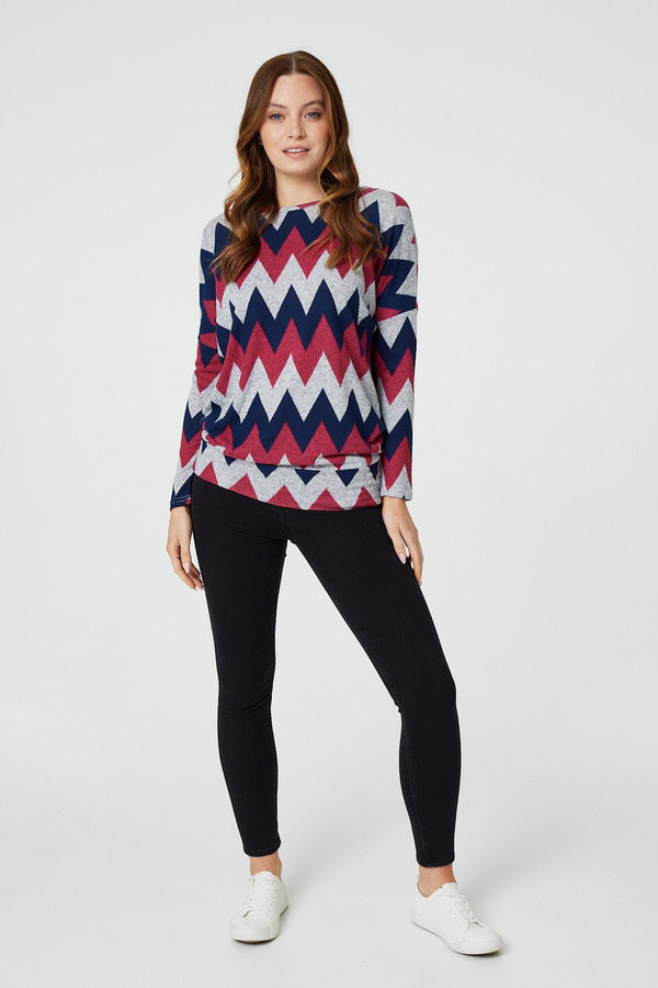 Pink | Chevron Print Longline Tunic Top