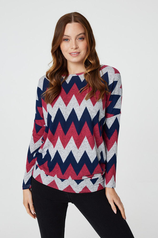 Pink | Chevron Print Longline Tunic Top