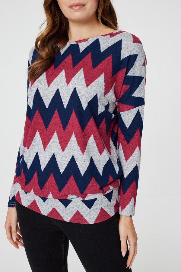 Pink | Chevron Print Longline Tunic Top
