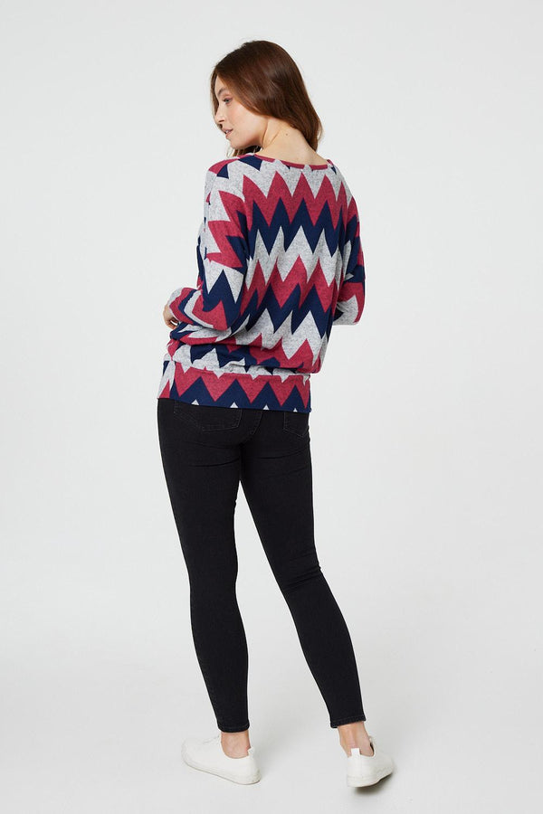 Pink | Chevron Print Longline Tunic Top