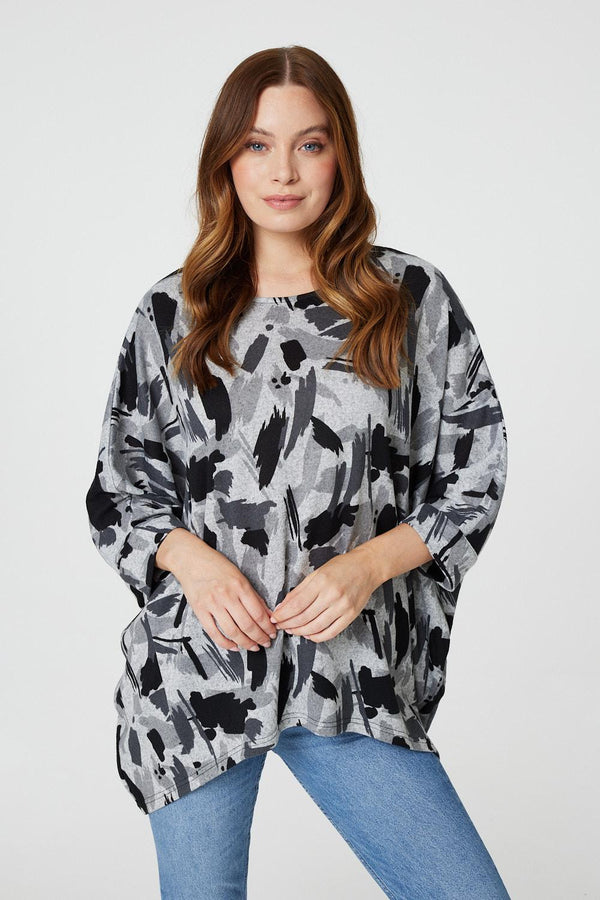 Grey | Brushstroke Print Oversized Top