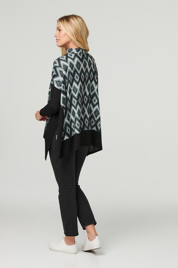 Green | Ikat Print High Neck Oversized Top