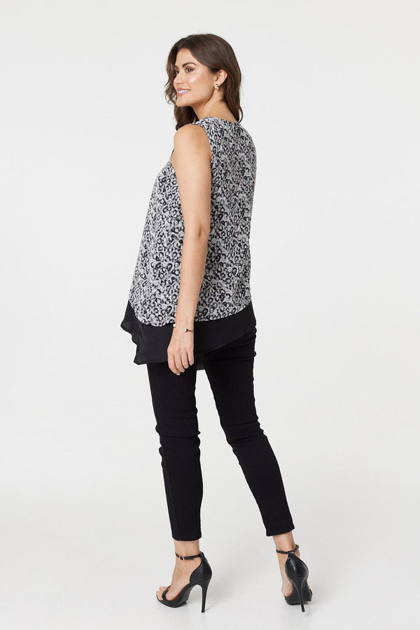 Black | Printed Asymmetric Sleeveless Tunic TopBlack | Printed Asymmetric Sleeveless Tunic Top