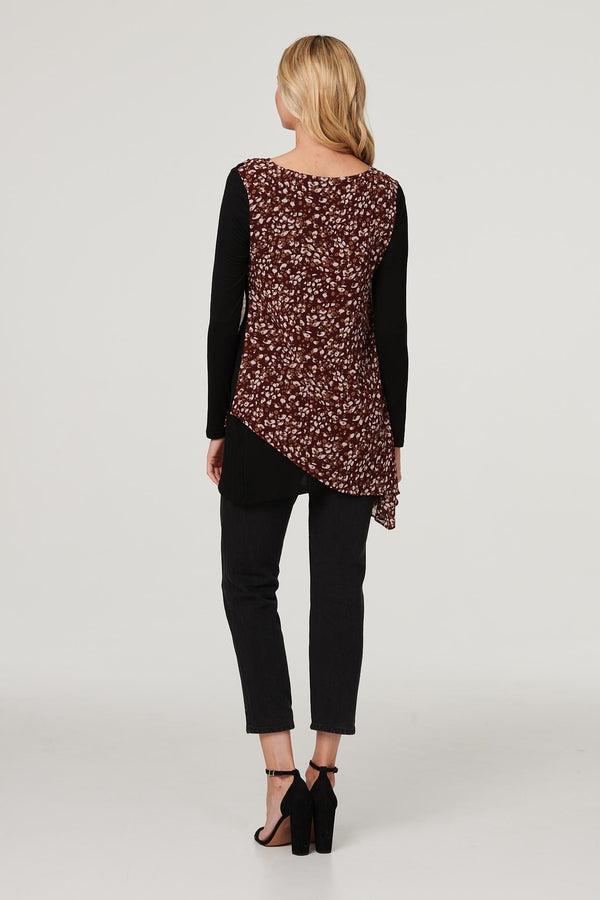 Black | Printed Layered Hem Blouse Top