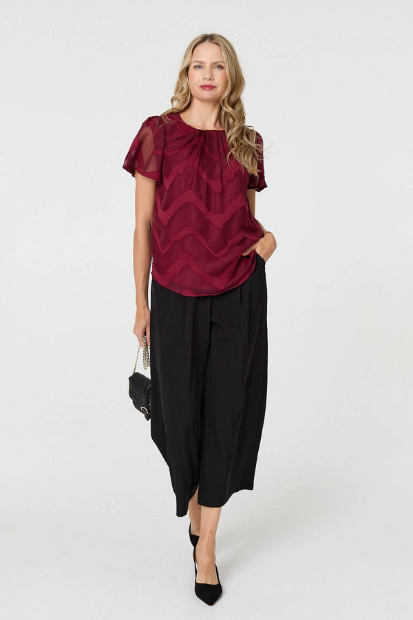Burgundy | Chevron Print Layered Ruched Blouse