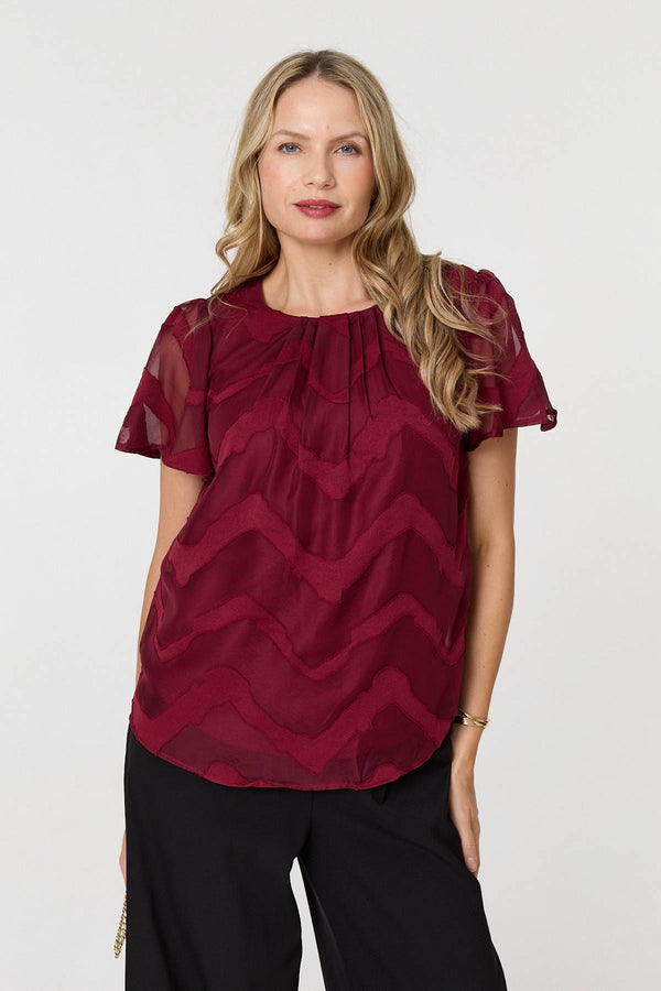 Burgundy | Chevron Print Layered Ruched Blouse